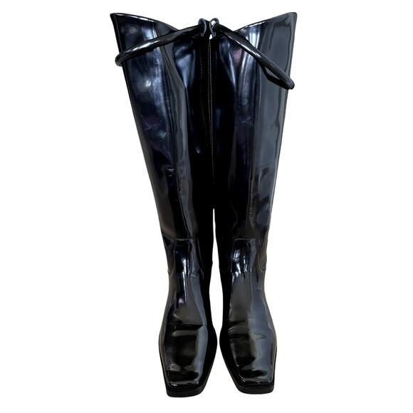 AUTHENTIC Toteme 9.5 Leather Riding Boot Square Toe Pull On Shiny Black EU40 UK7 - Picture 3 of 13